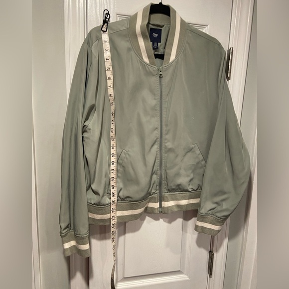 Gap Mint Green Cream Striped Varsity Bomber Jack Full Zip Pockets Size XXL - Picture 6 of 10